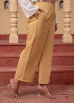 Thumbnail for Juniper Women'S Beige Solid Straight Cotton Pant With Pocket