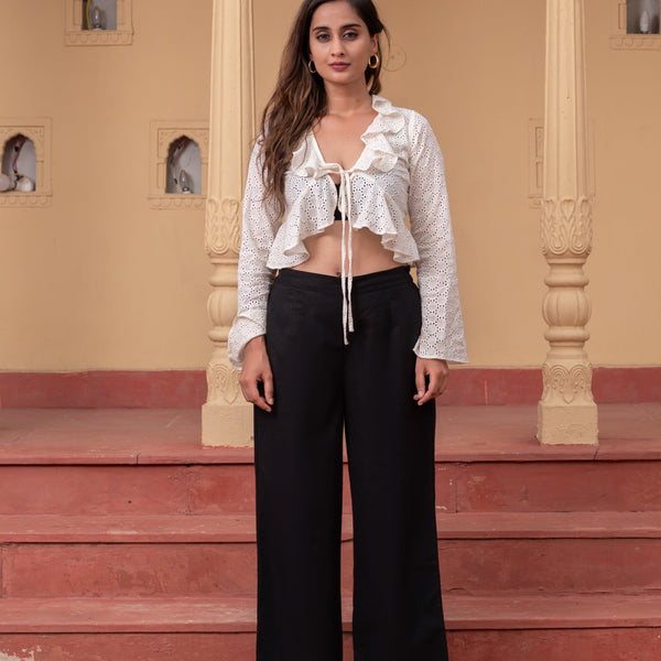 Juniper Women'S Black Solid Straight Cotton Pant With Pocket