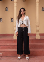 Thumbnail for Juniper Women'S Black Solid Straight Cotton Pant With Pocket