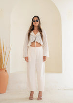 Thumbnail for Juniper Women'S Off White Solid Straight Cotton Pant With Pocket