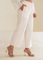 Thumbnail for Juniper Women'S Off White Solid Straight Cotton Pant With Pocket