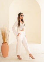 Thumbnail for Juniper Women'S Off White Solid Straight Cotton Pant With Pocket