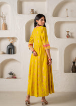 Thumbnail for Juniper Mustard Yellow Embroidered Anarkali Kurta With Printed Dupatta