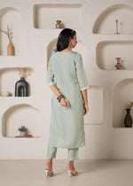 Thumbnail for Juniper Mint Solid Embroidered Straight Kurta Pant Set With Thread Work