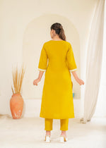 Thumbnail for Juniper Mustard Solid Embroidered Straight Kurta Pant Set With Thread Work