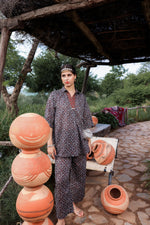 Thumbnail for Juniper Black Floral Embroidered Co-Ord Set With Tunic & Printed Pants