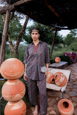Thumbnail for Juniper Black Floral Embroidered Co-Ord Set With Tunic & Printed Pants - Distacart