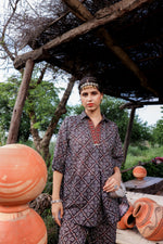 Thumbnail for Juniper Black Floral Embroidered Co-Ord Set With Tunic & Printed Pants - Distacart