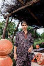 Thumbnail for Juniper Black Floral Embroidered Co-Ord Set With Tunic & Printed Pants