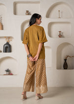 Thumbnail for Juniper Mustard Viscose Solid A-Line Tunic With Pants Co-Ord Set With Zari & Sequence Work