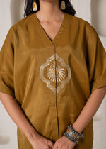 Thumbnail for Juniper Mustard Viscose Solid A-Line Tunic With Pants Co-Ord Set With Zari & Sequence Work