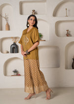 Thumbnail for Juniper Mustard Viscose Solid A-Line Tunic With Pants Co-Ord Set With Zari & Sequence Work