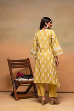 Thumbnail for Juniper Viscose Yellow Embroidered Kurta Pant Co-Ordset With Thread Work & Lace