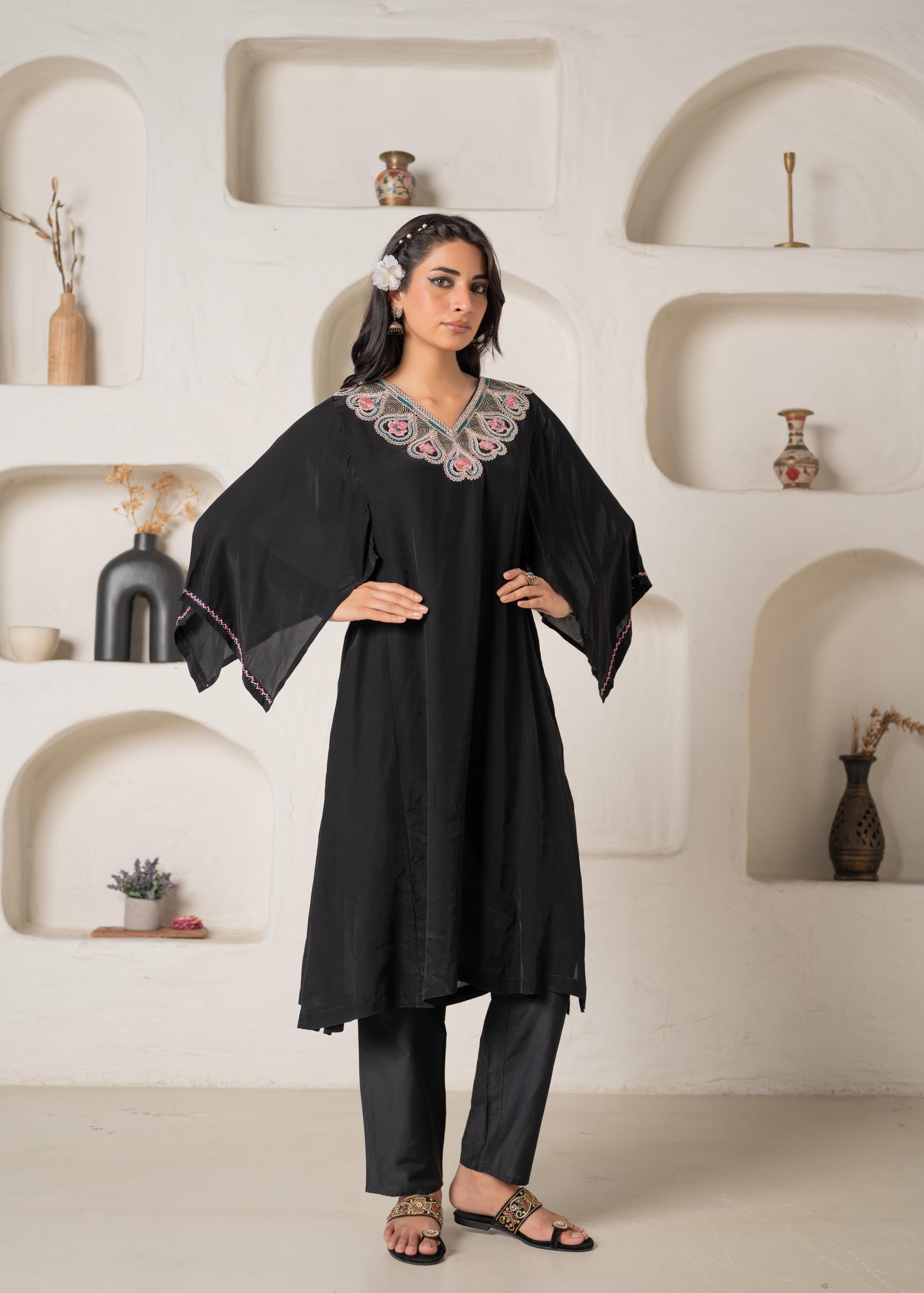 Juniper Noir Bloom Kaftan Kurta Pant Set - Distacart