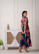 Thumbnail for Juniper Navy Blue Floral Printed Fit & Flare Maxi Dress