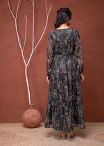 Thumbnail for Juniper Floral Printed Dress With Sheer Sleeves & Beaded Waist Detailing