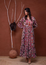 Thumbnail for Juniper Floral Printed Pink Dress With Sheer Sleeves & Beaded Waist Detailing