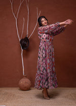 Thumbnail for Juniper Floral Printed Pink Dress With Sheer Sleeves & Beaded Waist Detailing