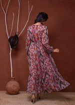 Thumbnail for Juniper Floral Printed Pink Dress With Sheer Sleeves & Beaded Waist Detailing