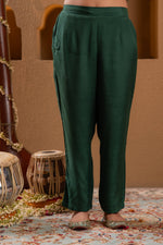 Thumbnail for Juniper Bottle Green Viscose Straight Kurta With Pants & Dupatta Set With Zari & Sequence Work - Distacart