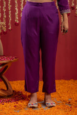 Thumbnail for Juniper Purple Embroidered Straight Kurta With Pant & Striped Dupatta