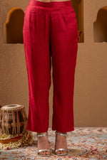 Thumbnail for Juniper Red Embroidered Straight Kurta With Pant & Striped Dupatta - Distacart