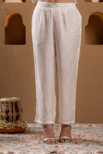 Thumbnail for Juniper Ivory Viscose Kurta With Pants & Dupatta Set With Mirror & Thread Work