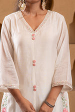 Thumbnail for Juniper Ivory Viscose Kurta With Pants & Dupatta Set With Mirror & Thread Work