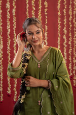 Thumbnail for Juniper Mehendi Green Embroidered Kurta Set With Dupatta