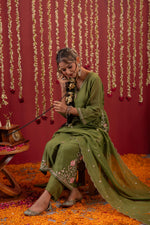 Thumbnail for Juniper Mehendi Green Embroidered Kurta Set With Dupatta
