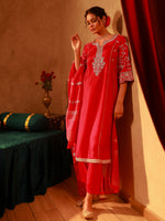 Thumbnail for Juniper Magenta Man Made Fiber Flared Kurta Pant And Dupatta Set With Zari, Mirror, Thread & Sequin Work - Distacart