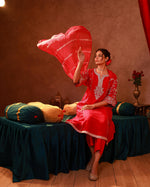 Thumbnail for Juniper Magenta Man Made Fiber Flared Kurta Pant And Dupatta Set With Zari, Mirror, Thread & Sequin Work - Distacart