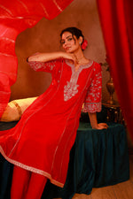 Thumbnail for Juniper Magenta Man Made Fiber Flared Kurta Pant And Dupatta Set With Zari, Mirror, Thread & Sequin Work - Distacart
