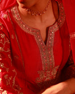 Thumbnail for Juniper Magenta Man Made Fiber Flared Kurta Pant And Dupatta Set With Zari, Mirror, Thread & Sequin Work - Distacart