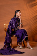 Thumbnail for Juniper Purple Manmade Fiber Flared Kurta Pant And Dupatta Set With Zari, Mirror, Thread & Sequin Work - Distacart