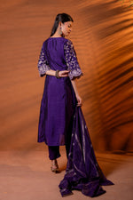 Thumbnail for Juniper Purple Manmade Fiber Flared Kurta Pant And Dupatta Set With Zari, Mirror, Thread & Sequin Work - Distacart