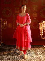 Thumbnail for Juniper Fuchsia Viscose Flared Kurta With Pants & Dupatta Set With Zari & Sequence Work