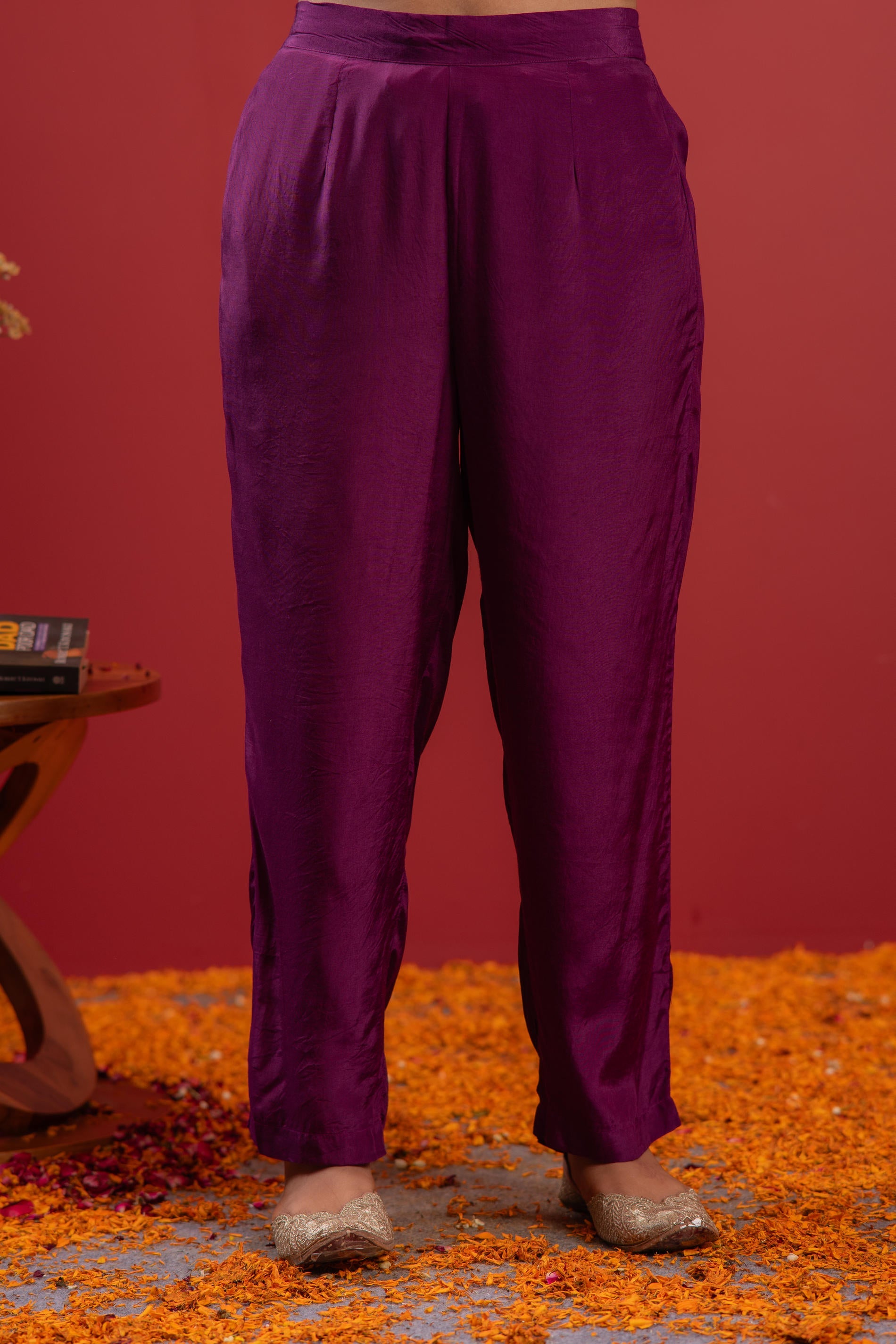 Juniper Purple Anarkali Suit With Embroidered Dupatta & Pant