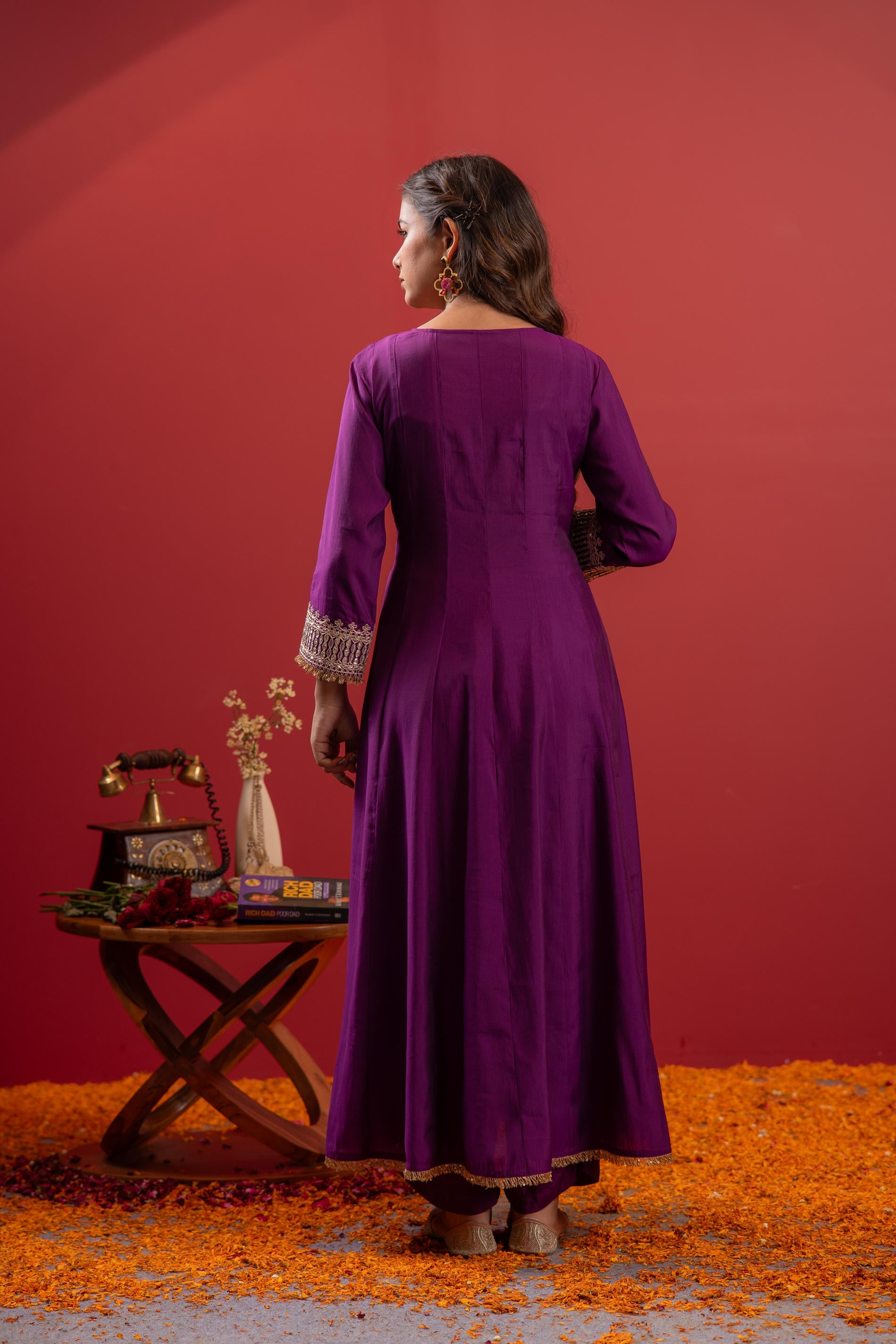 Juniper Purple Anarkali Suit With Embroidered Dupatta & Pant