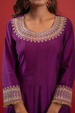 Thumbnail for Juniper Purple Anarkali Suit With Embroidered Dupatta & Pant