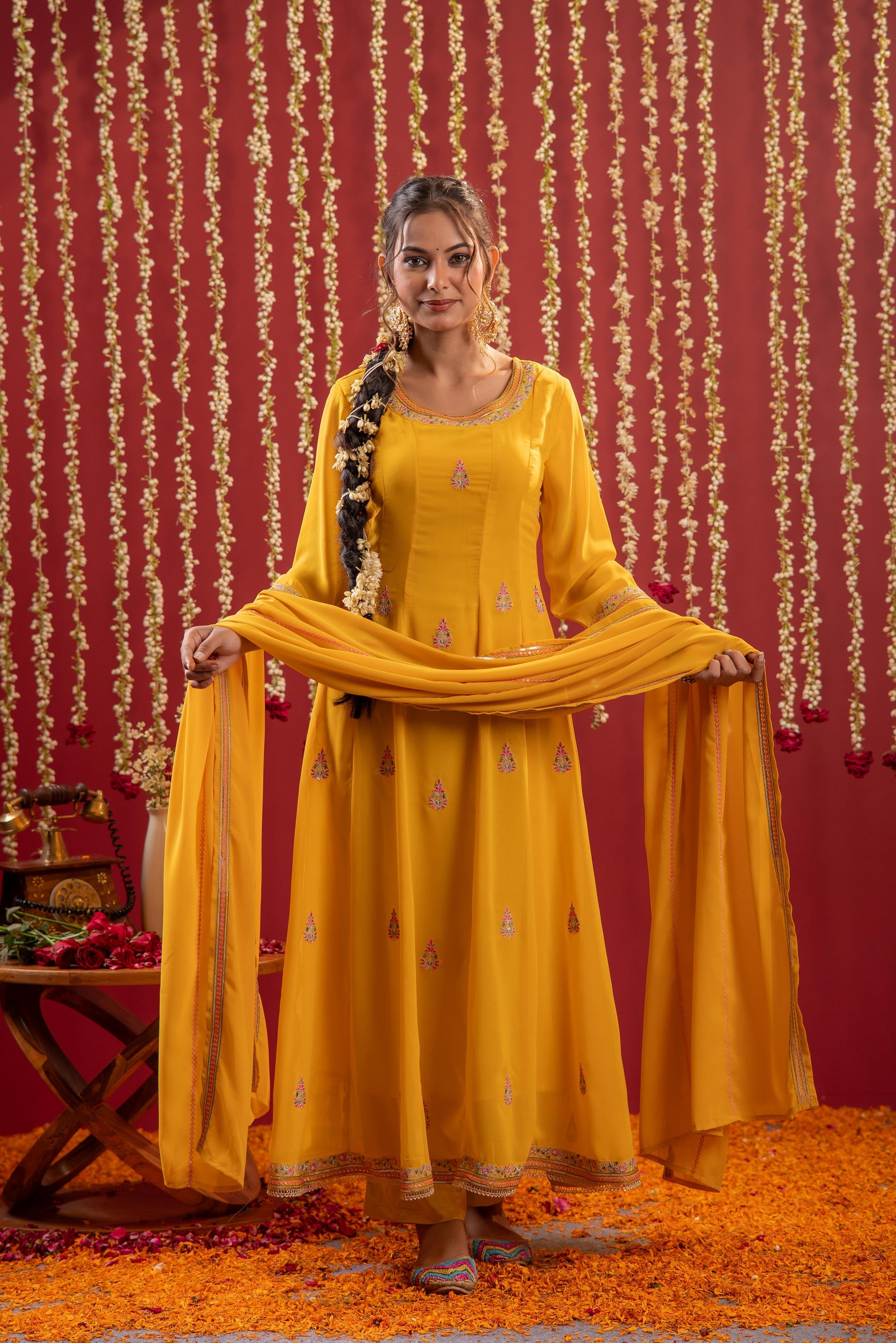 Juniper Mustard Magic Anarkali Kurta Pant And Dupatta Set - Distacart
