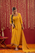 Thumbnail for Juniper Mustard Magic Anarkali Kurta Pant And Dupatta Set - Distacart