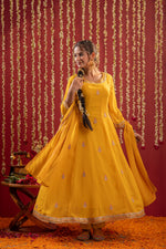 Thumbnail for Juniper Mustard Magic Anarkali Kurta Pant And Dupatta Set - Distacart