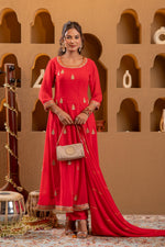 Thumbnail for Juniper Red Kurta Pant And Dupatta Set - Distacart