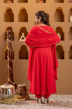 Thumbnail for Juniper Red Kurta Pant And Dupatta Set - Distacart