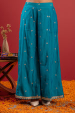 Thumbnail for Juniper Rama Green Embroidered Kurta With Palazzo & Dupatta Set