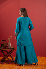 Thumbnail for Juniper Rama Green Embroidered Kurta With Palazzo & Dupatta Set