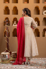 Thumbnail for Juniper Ivory Anarkali Kurta Set With Pink Thread Embroidery & Dupatta - Distacart