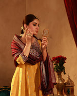 Thumbnail for Juniper Mustard Nylon Flared Kurta Pant And Dupatta Set With Zari, Mirror, Thread & Sequin Work