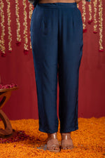 Thumbnail for Juniper Navy Blue Nylon Flared Kurta Pant And Dupatta Set With Zari, Mirror, Thread & Sequin Work
